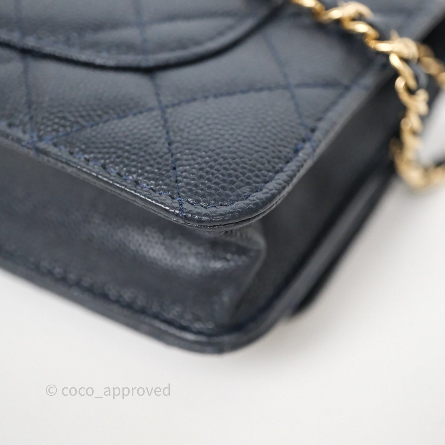 Chanel Classic Wallet On Chain WOC Quilted Navy Caviar Gold Hardware