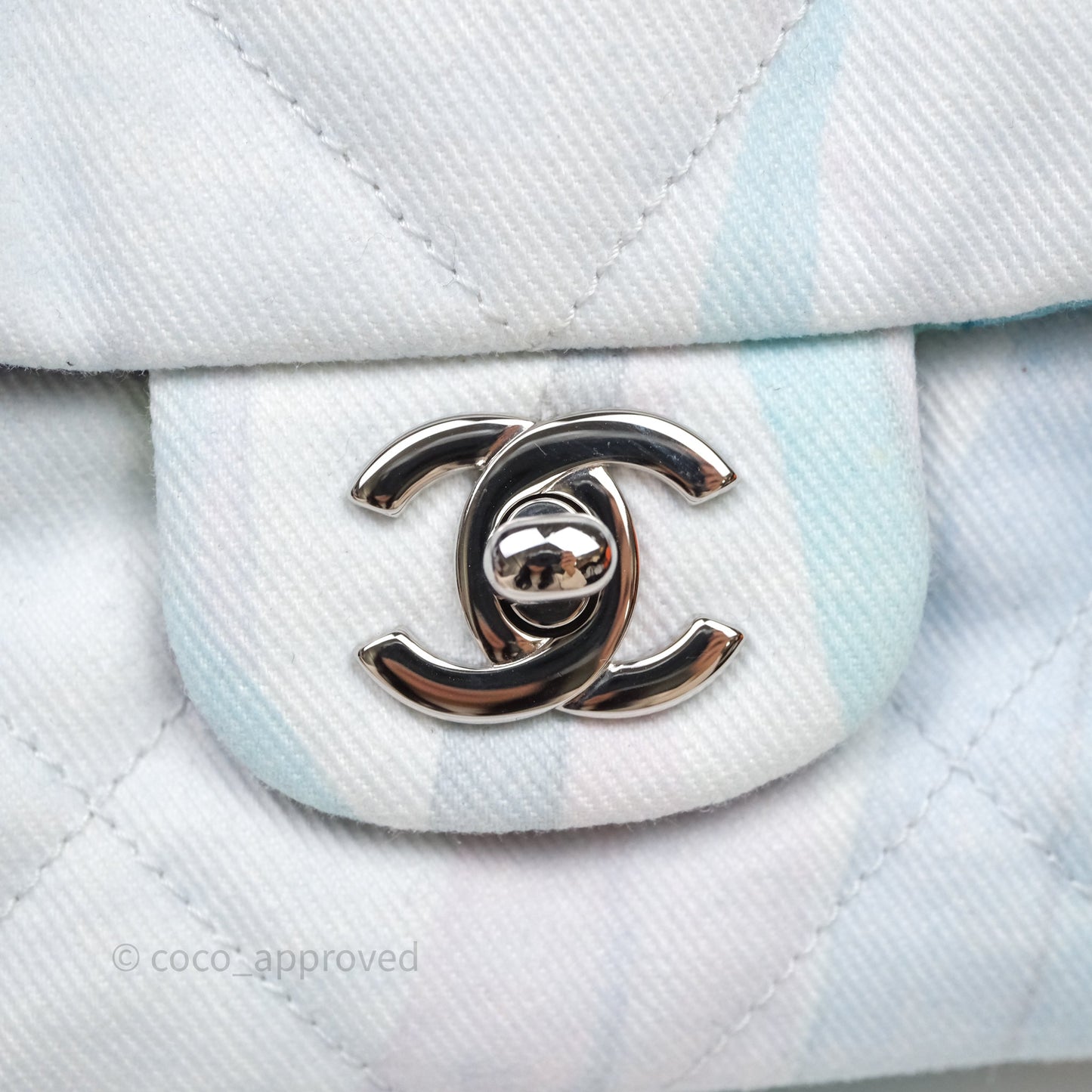 Chanel Single Flap Bag Blue Watercolour Denim Silver Hardware