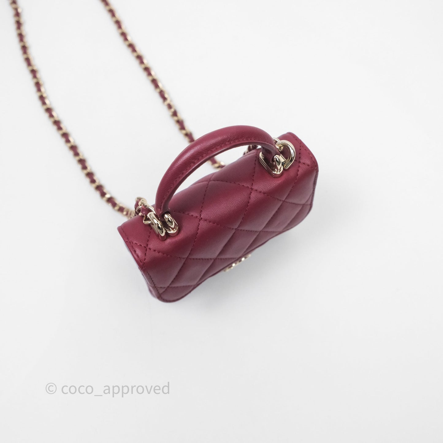 Chanel Mini Top Handle Flap Bag Red Lambskin Gold Hardware
