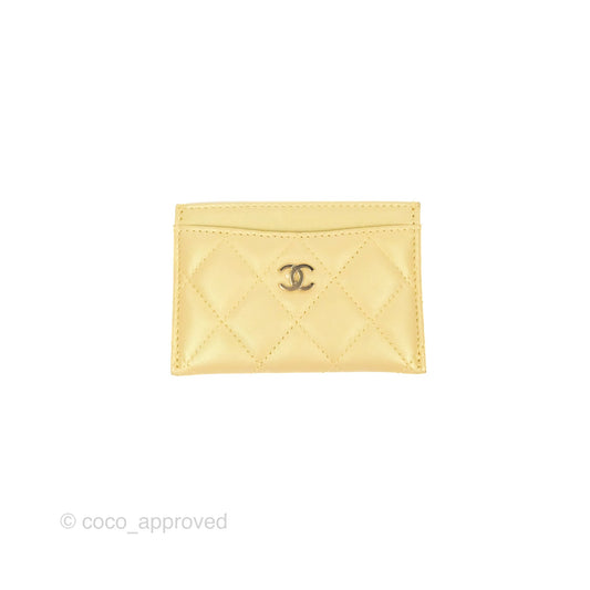 Chanel Classic Flat Card Holder Iridescent Yellow Lambskin Gold Hardware
