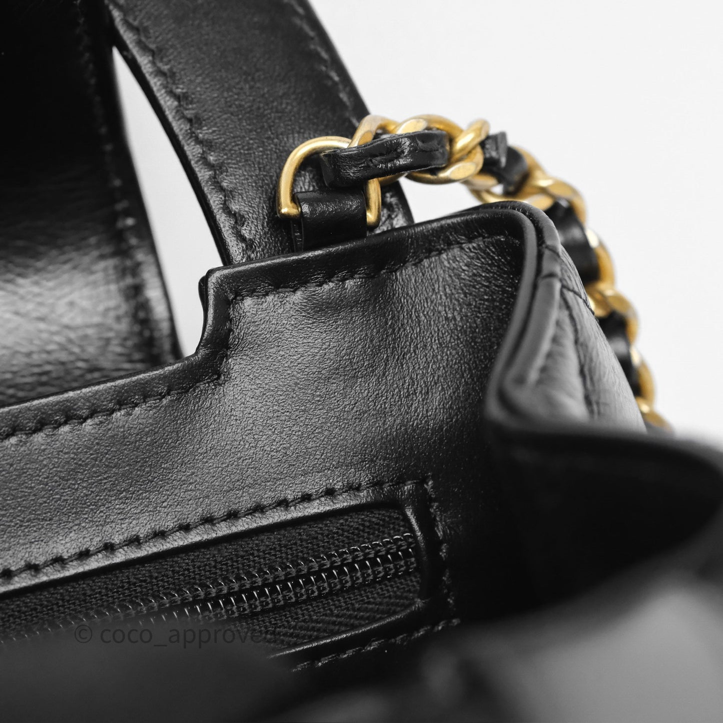 Chanel Kelly Bag Quilted Black Shiny Crumpled Calfskin Aged Gold Hardware