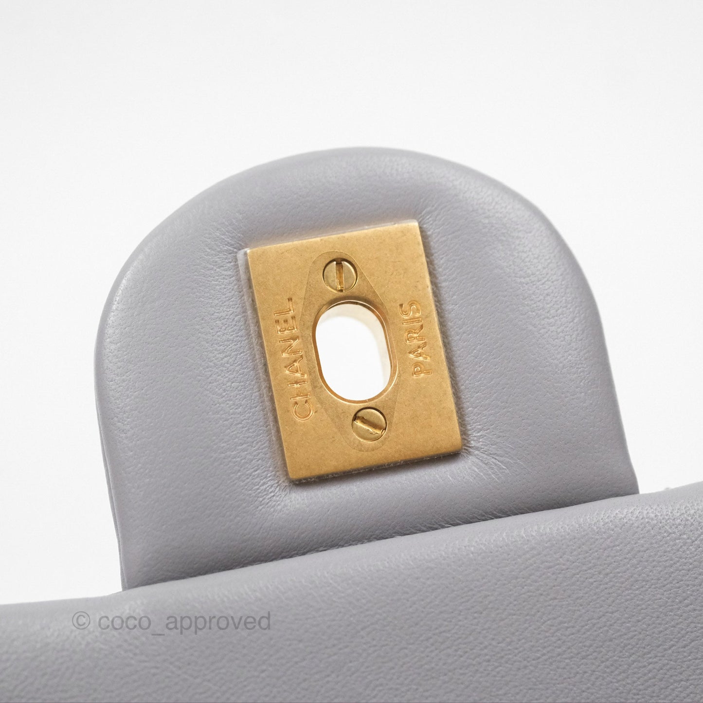 Chanel Mini Rectangular Pearl Crush Grey Lambskin Aged Gold Hardware