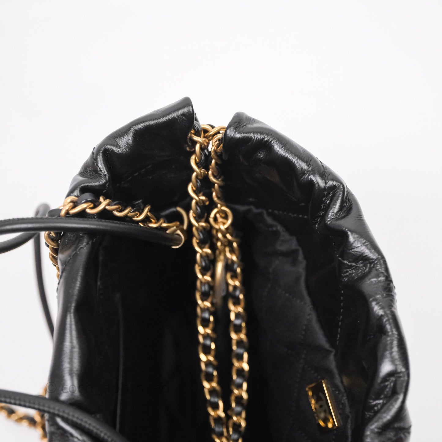 Chanel 22 Mini Bag Black Crumpled Calfskin Aged Gold Hardware