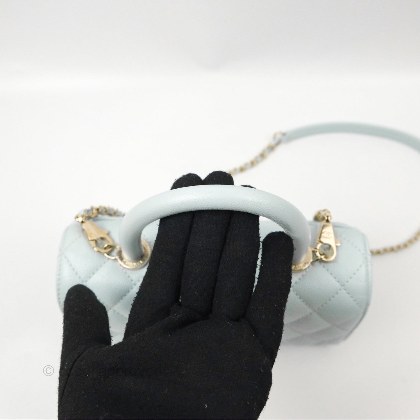 Chanel Small Coco Handle Quilted Light Baby Blue Caviar Gold Hardware