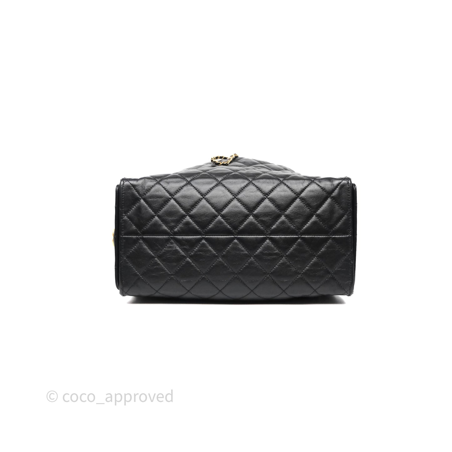 Chanel 25 Medium Black Crumpled Calfskin Aged Gold Hardware