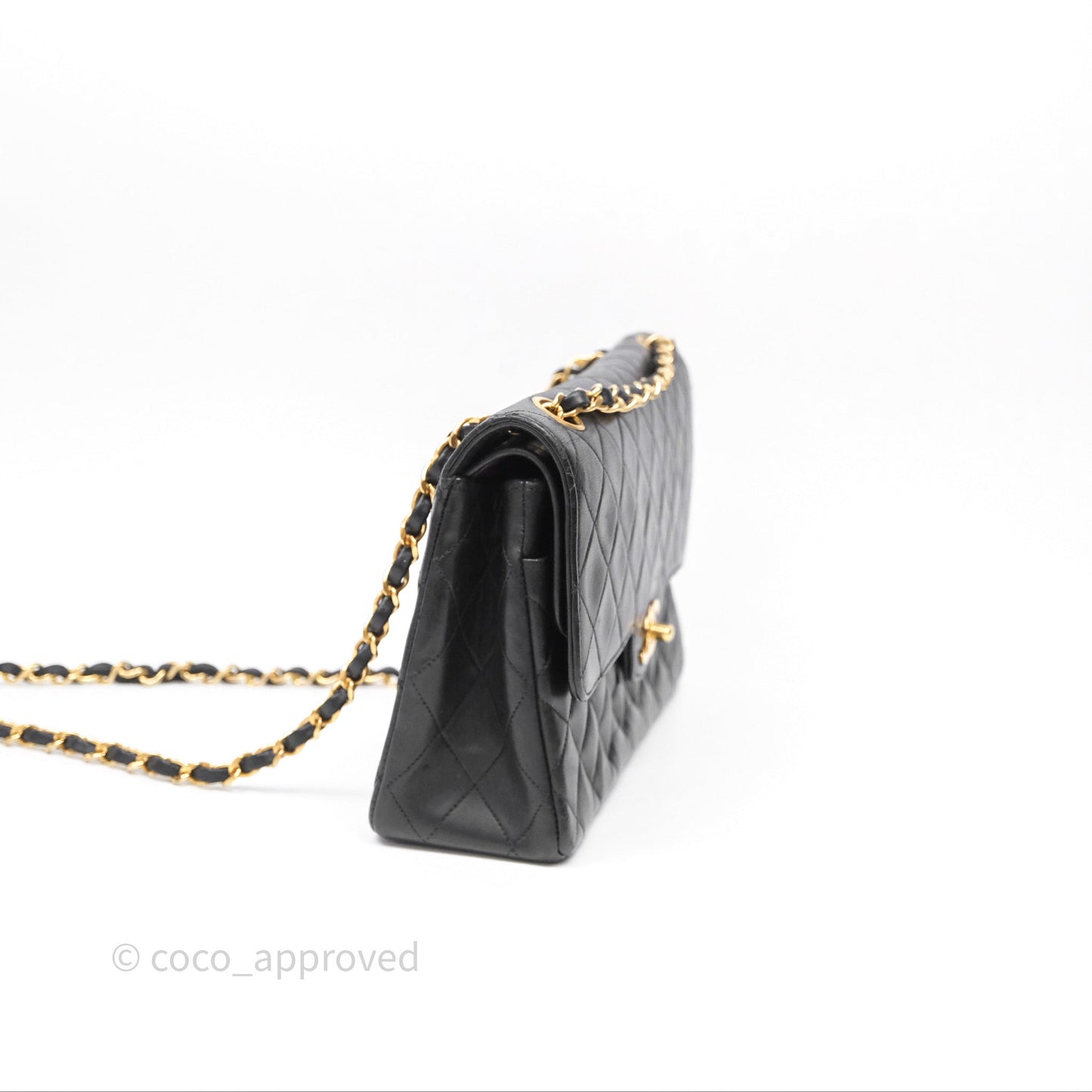 Chanel Classic Vintage Double Flap M/L Black Lambskin Gold Hardware