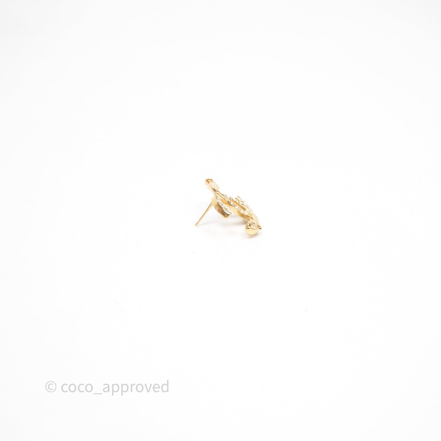 Chanel CC Crystals Earrings Gold Tone 23C
