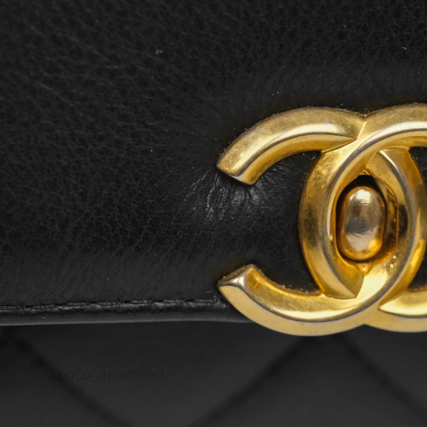Chanel Side Chain Compartment Flap Black Calfskin Aged Gold Hardware
