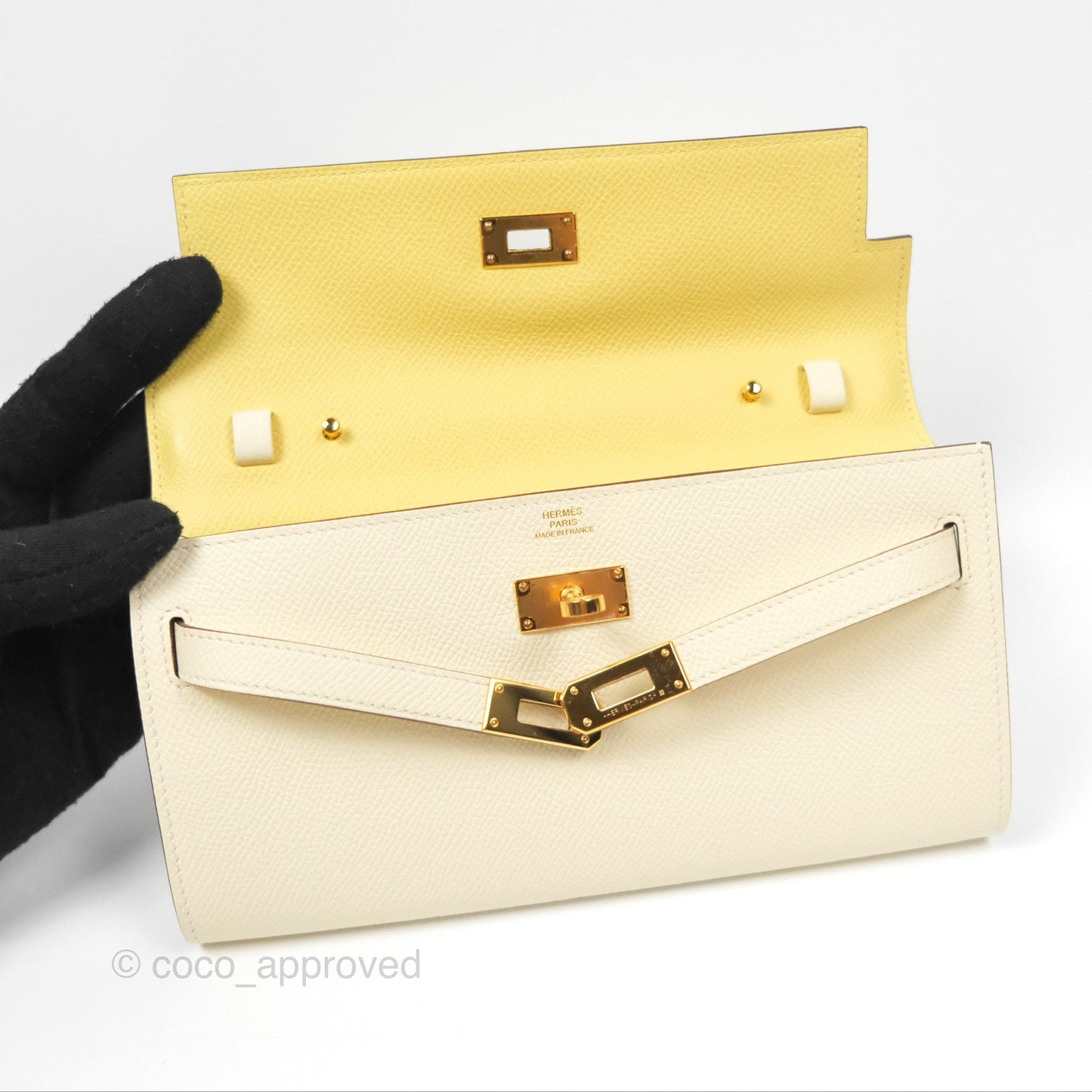 Hermès Kelly To Go Wallet Nata / Jaune Poussin Epsom Gold Hardware