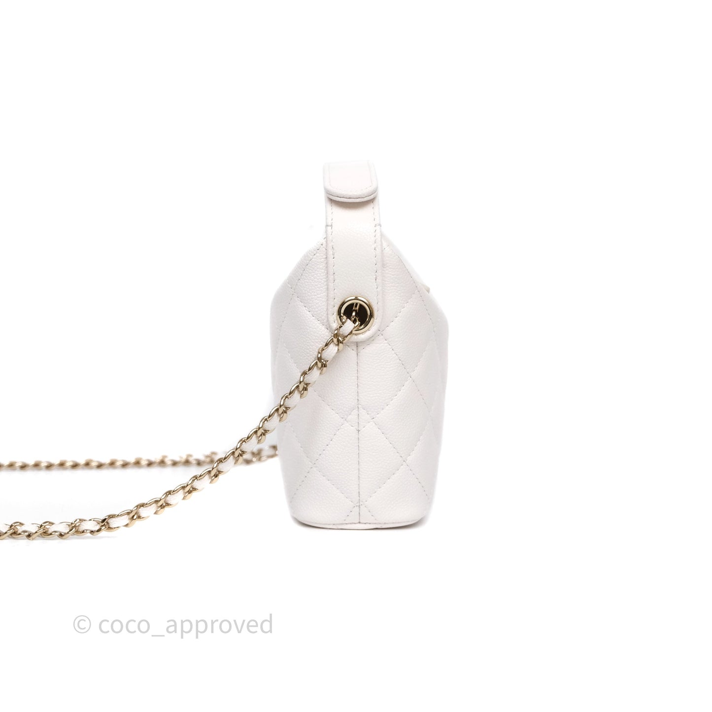 Chanel Quilted Hobo With Chain White Caviar Gold Hardware