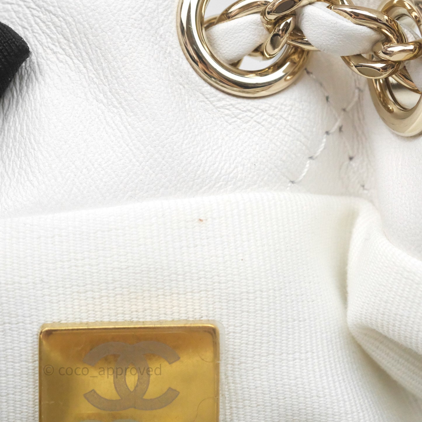 Chanel Quilted Drawstring Bucket Backpack White Calfskin Gold Hardware 24C