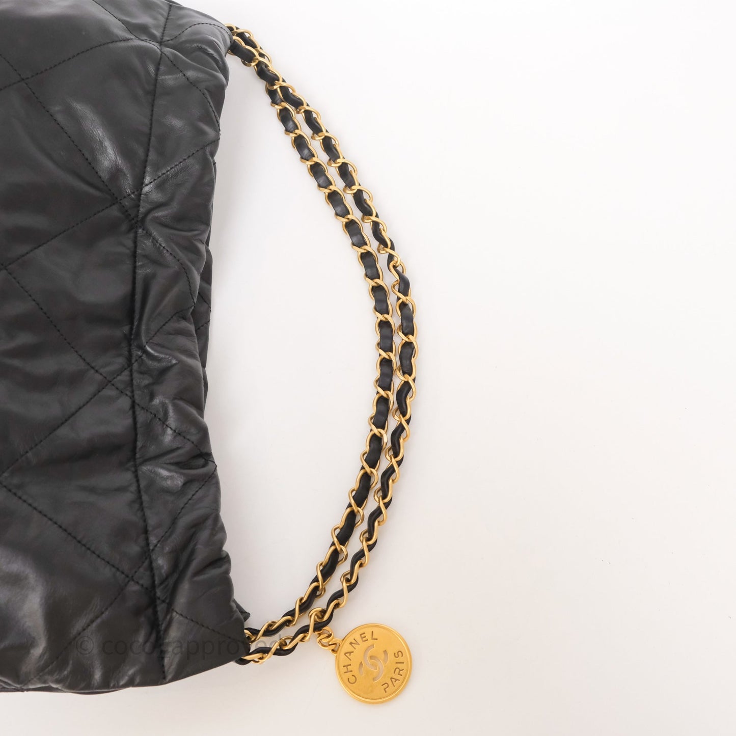 Chanel 22 Medium Black Crumpled Calfskin Aged Gold Hardware
