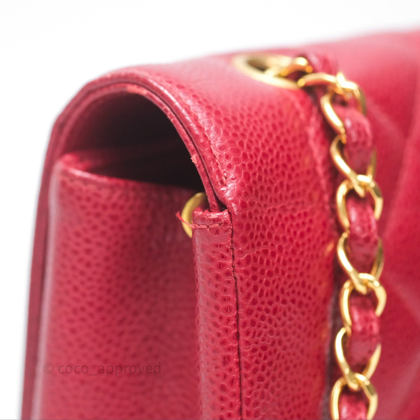 Chanel Medium Vintage Quilted Classic Diana Flap Bag Red Caviar 24K Gold Hardware