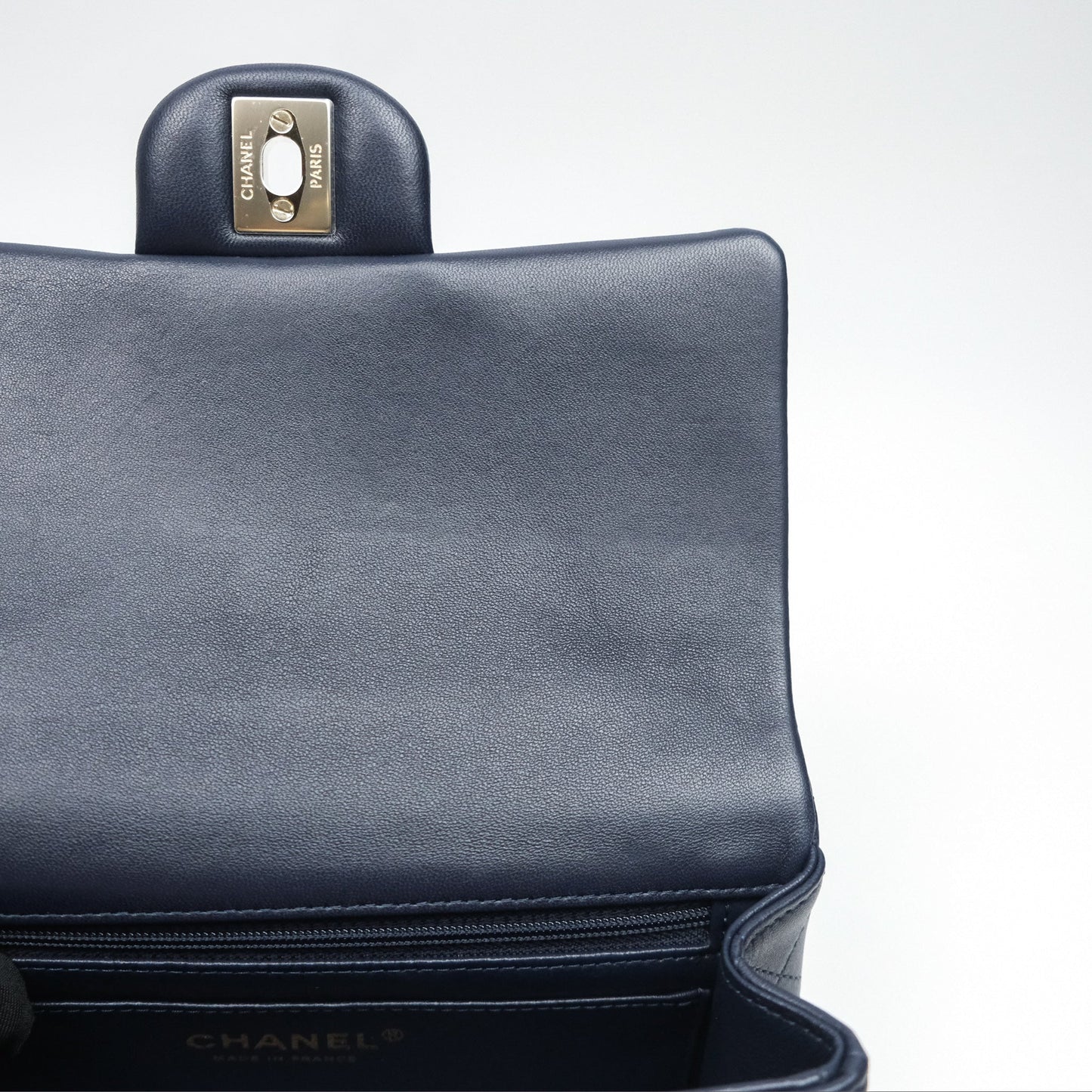 Chanel Top Handle Mini Rectangular Flap Bag Navy Lambskin Gold Hardware