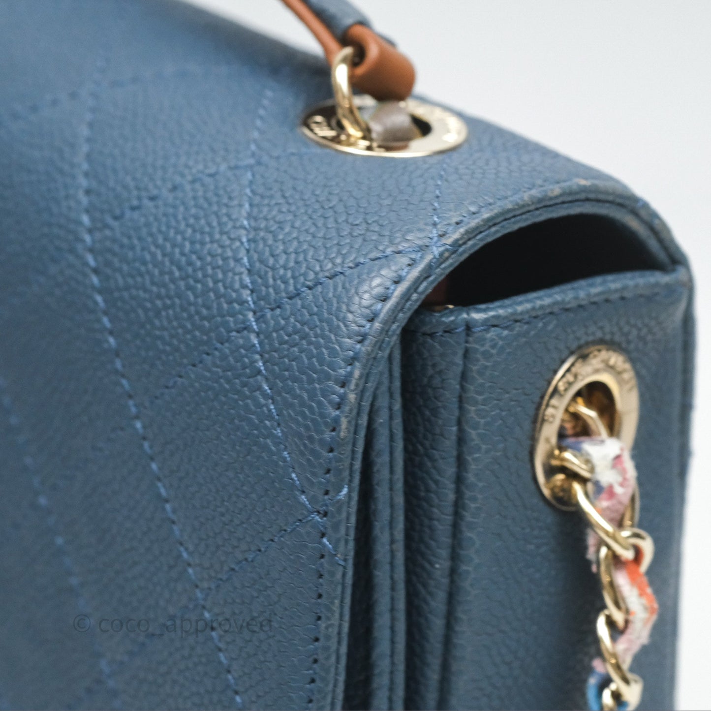 Chanel Medium Cuba Top Handle Flap Bag Blue Caviar Gold Hardware