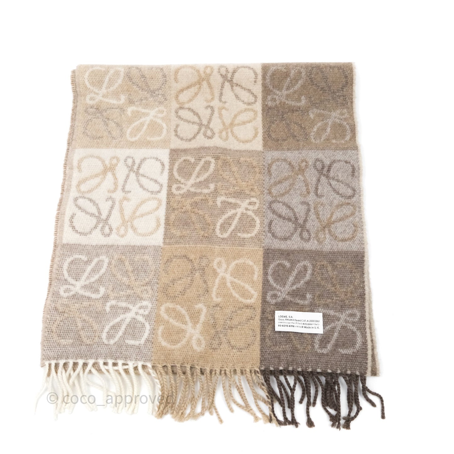Loewe Anagram Wool Cashmere Scarf Beige