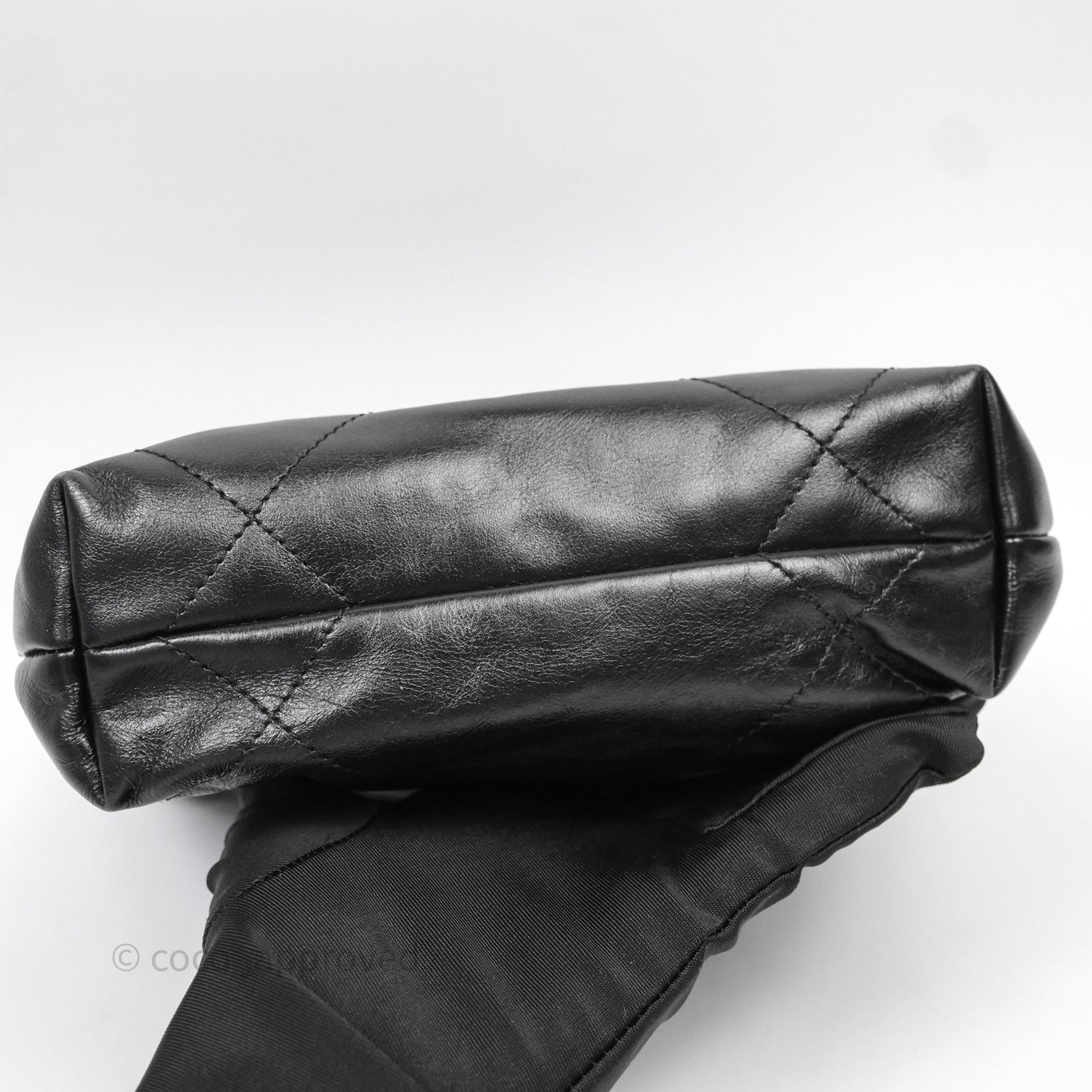 Chanel 22 Mini Bag Black Crumpled Calfskin White Lacquered Metal Logo