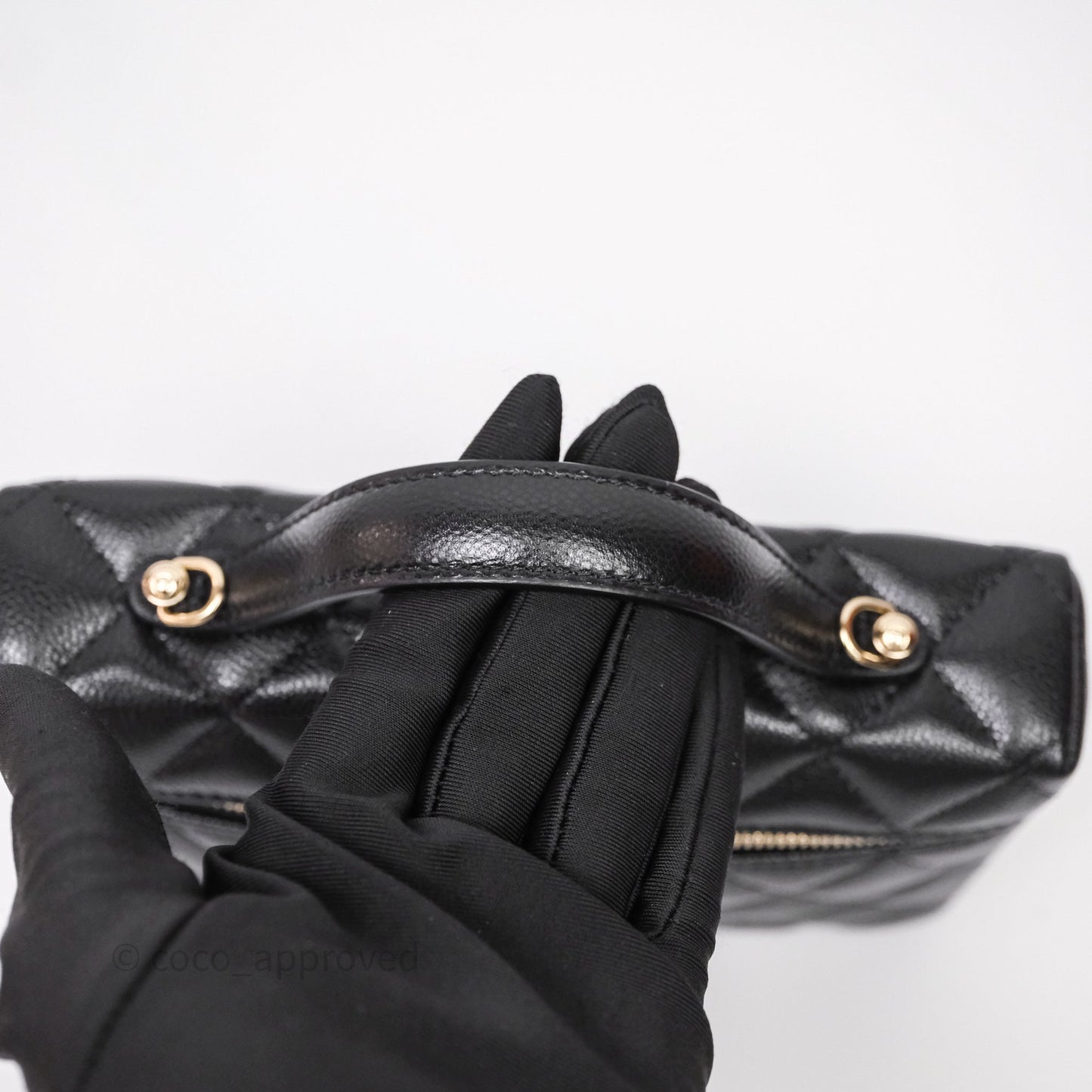 Chanel Top Handle Long Vanity with Chain Black Caviar Gold Hardware