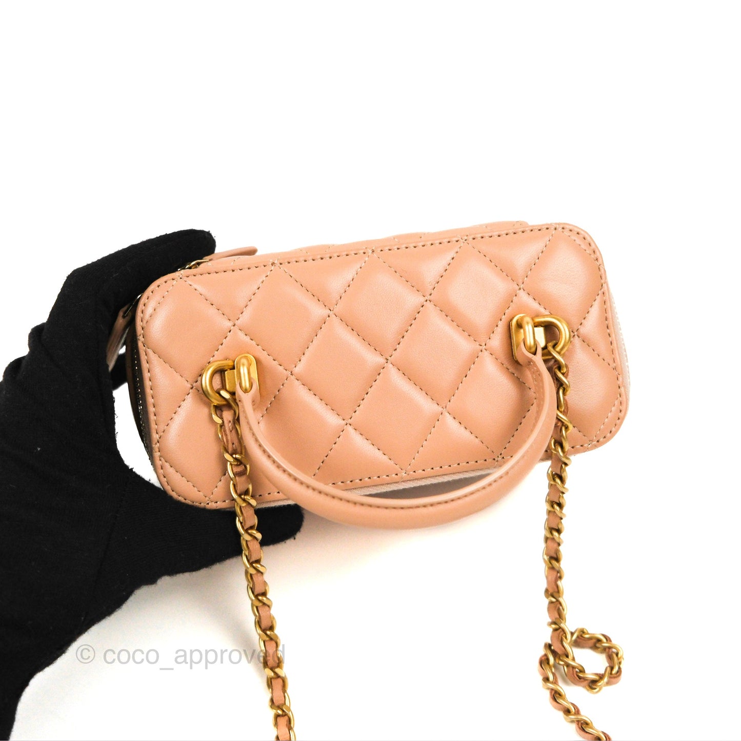 Chanel Vanity Rectangular Top Handle Beige Lambskin Gold Hardware