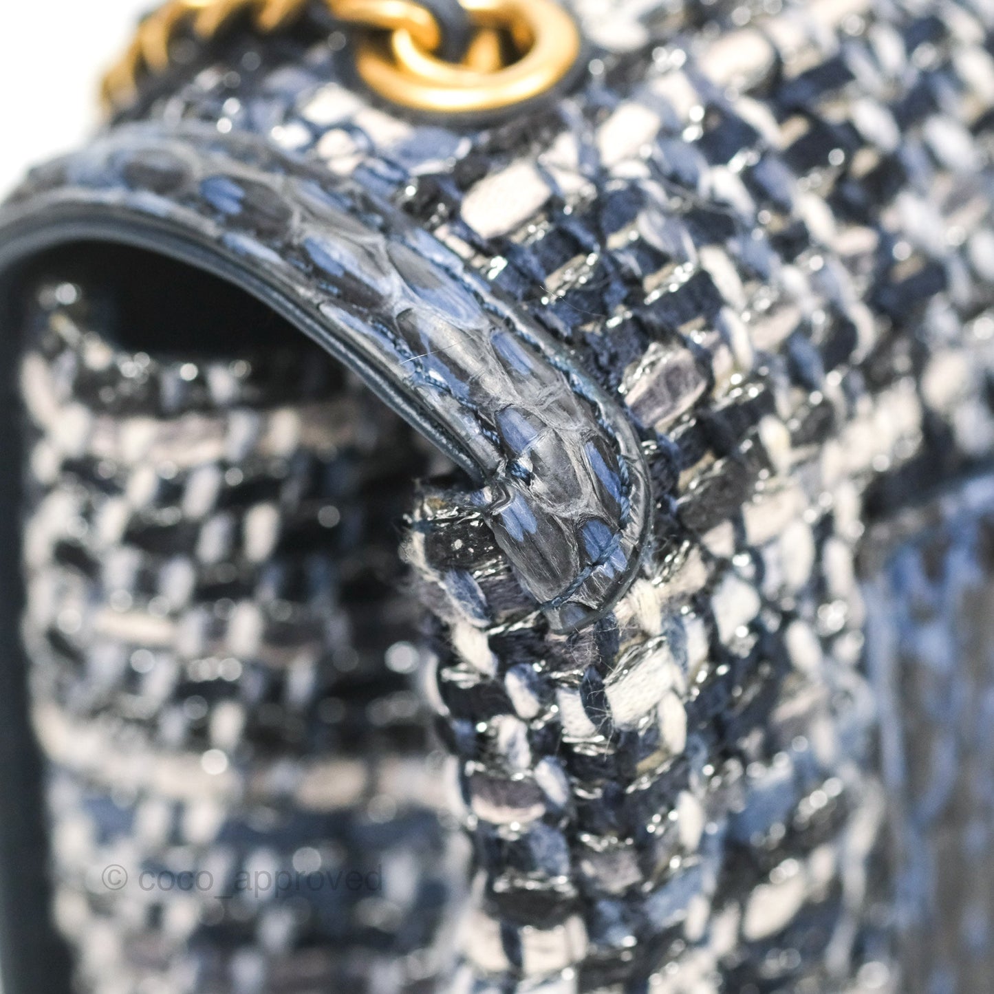 Chanel Quilted Small CC Filigree Flap Navy Tweed Python 18S