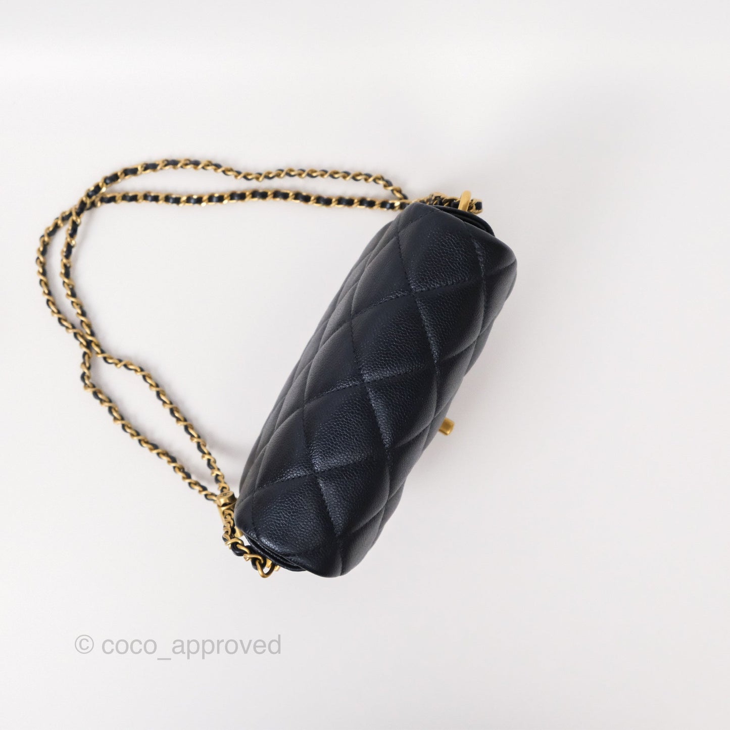 Chanel My Perfect Mini Flap Quilted Iridescent Navy Caviar Aged Gold Hardware