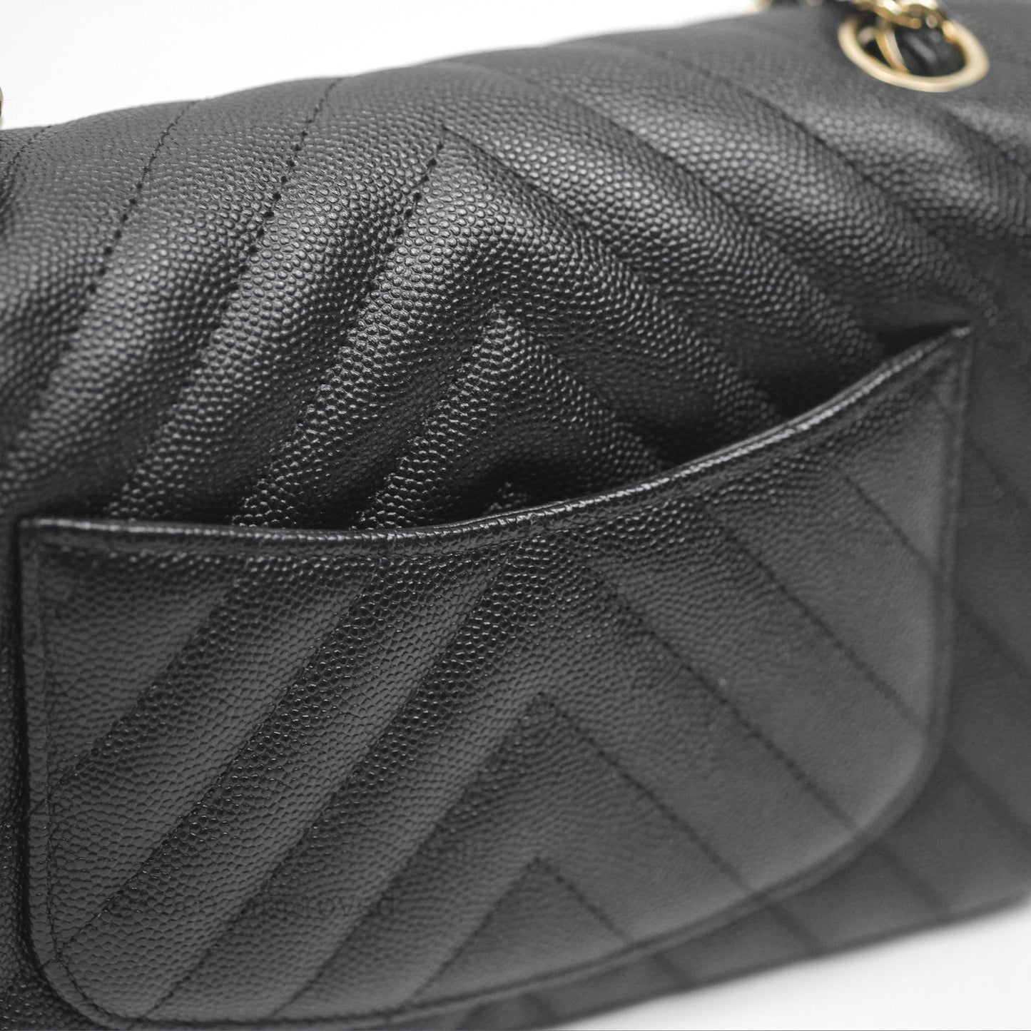 Chanel Mini Rectangular Chevron Black Caviar Gold Hardware