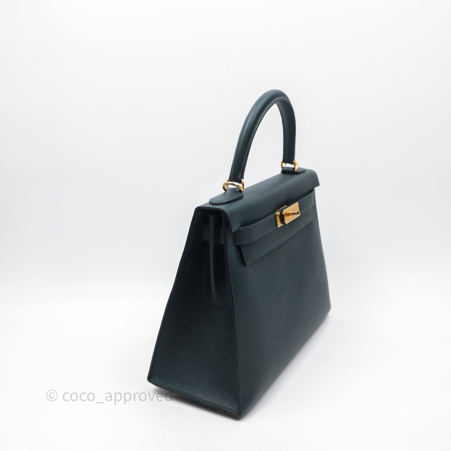Hermès Kelly 28 Sellier Vert Cypres 6O Epsom Gold Hardware