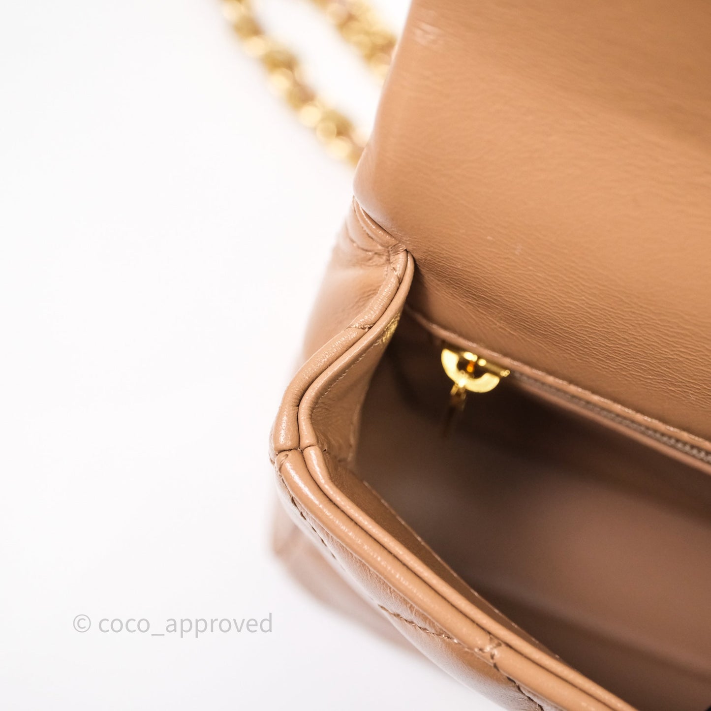 Chanel Top Handle Flap Bag Beige Lambskin Gold Hardware