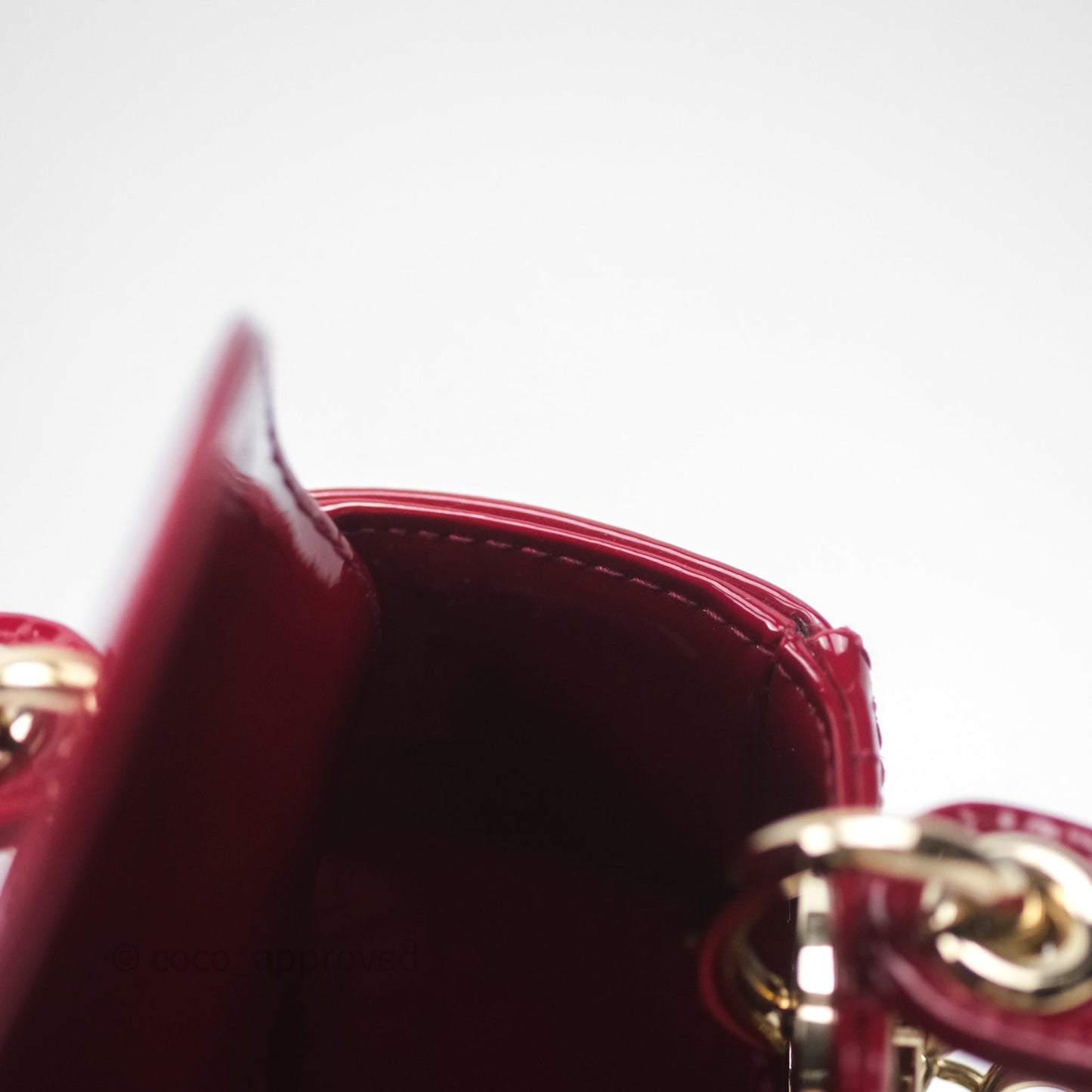 Christian Dior Mini Lady Dior Red Patent Cannage Gold Hardware