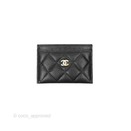 Chanel Classic Flat Card Holder Black Caviar Gold Hardware