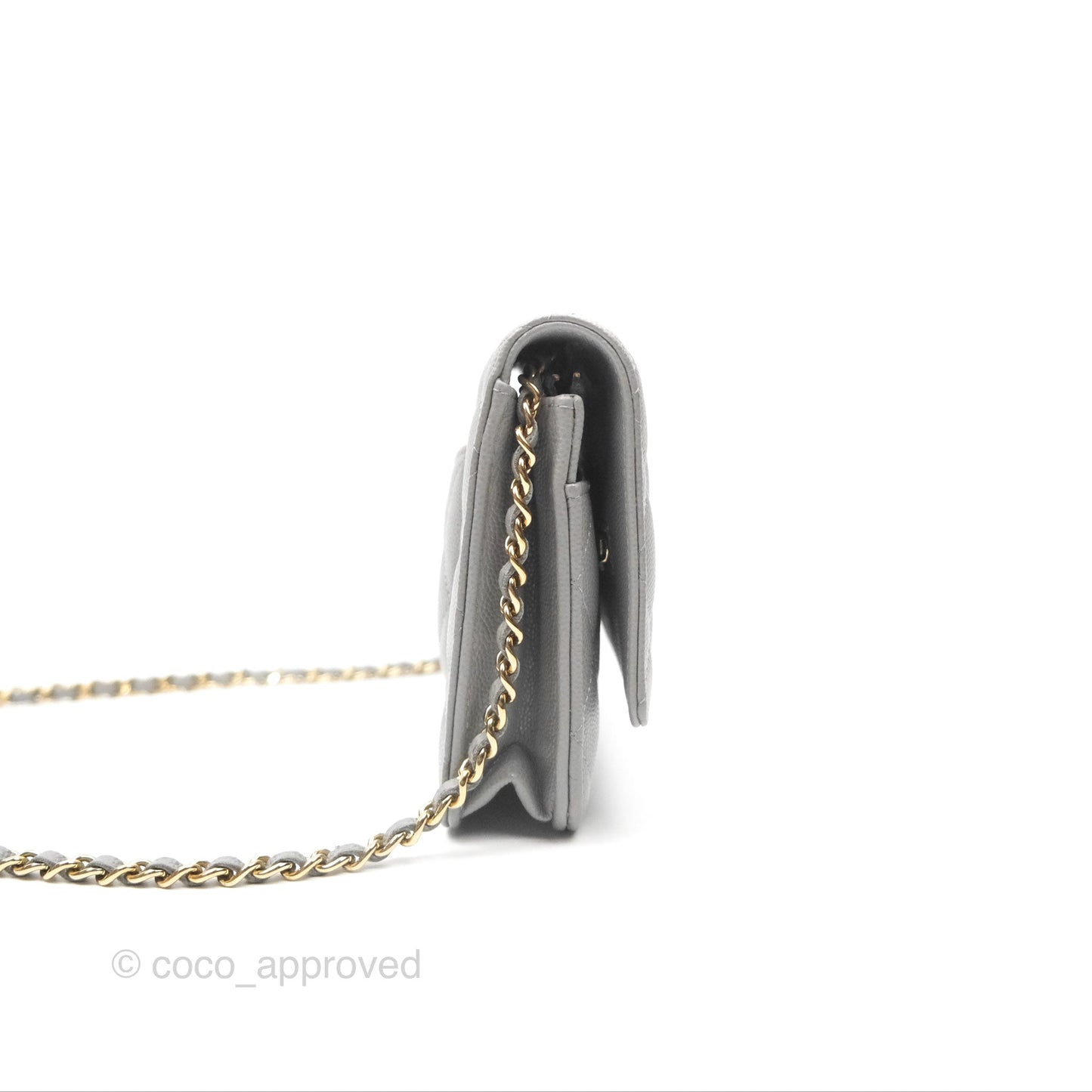 Chanel Classic Quilted Wallet On Chain WOC Grey Caviar Gold Hardware