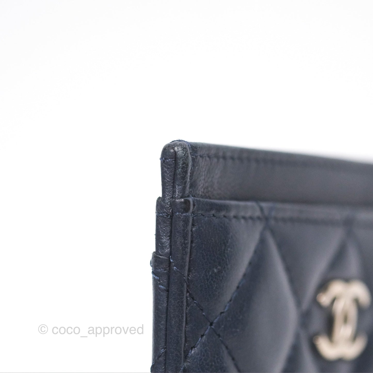 Chanel Quilted Classic Flat Card Holder Navy Sliver Hardware