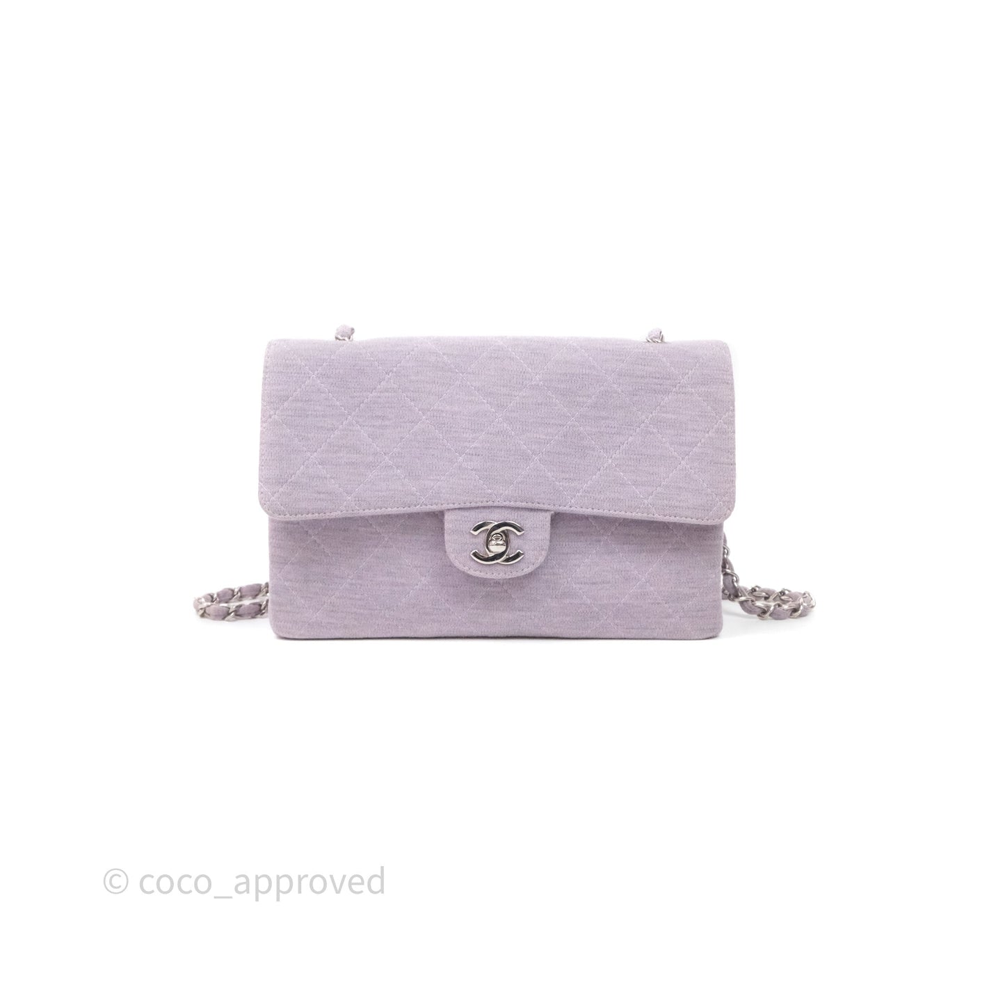 Chanel Medium Single Jersey Flap Bag Purple Silver Hardware