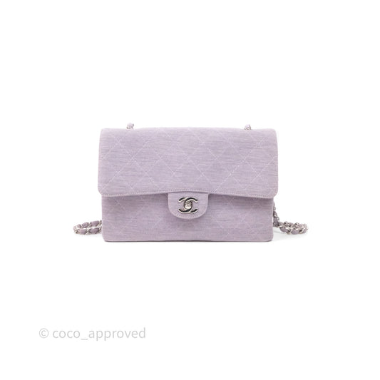 Chanel Medium Single Jersey Flap Bag Purple Silver Hardware