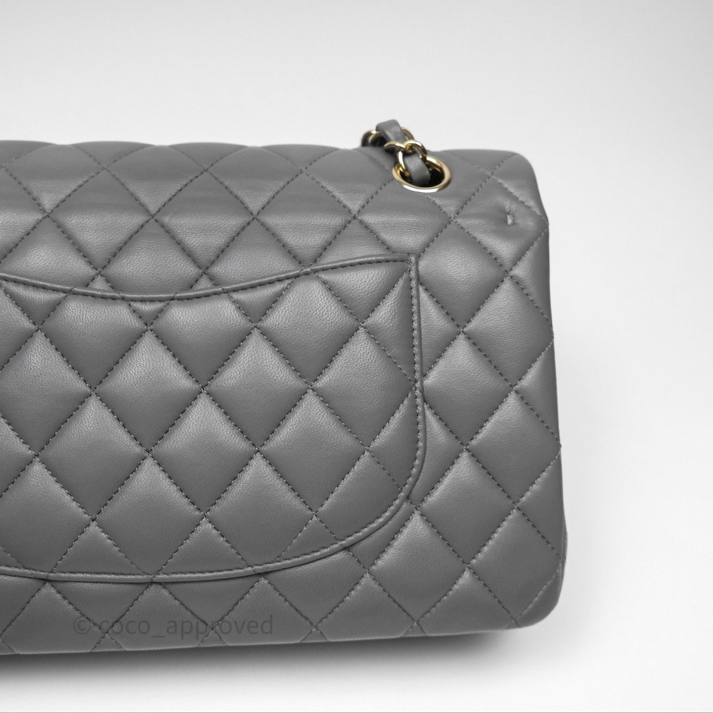 Chanel Classic M/L Medium Flap Quilted Grey Lambskin Gold Hardware