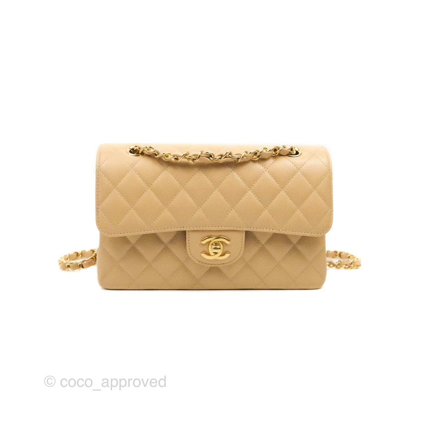 Chanel Classic Small S/M Quilted Flap Beige Caviar Gold Hardware