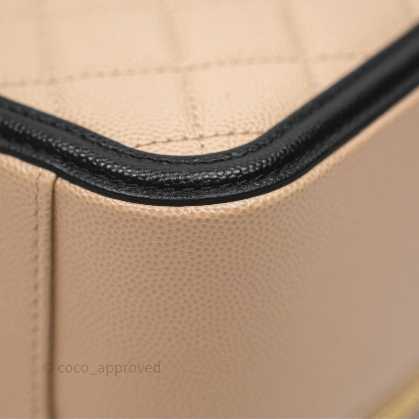 Chanel Quilted Large CC Filigree Vanity Case Beige Black Caviar