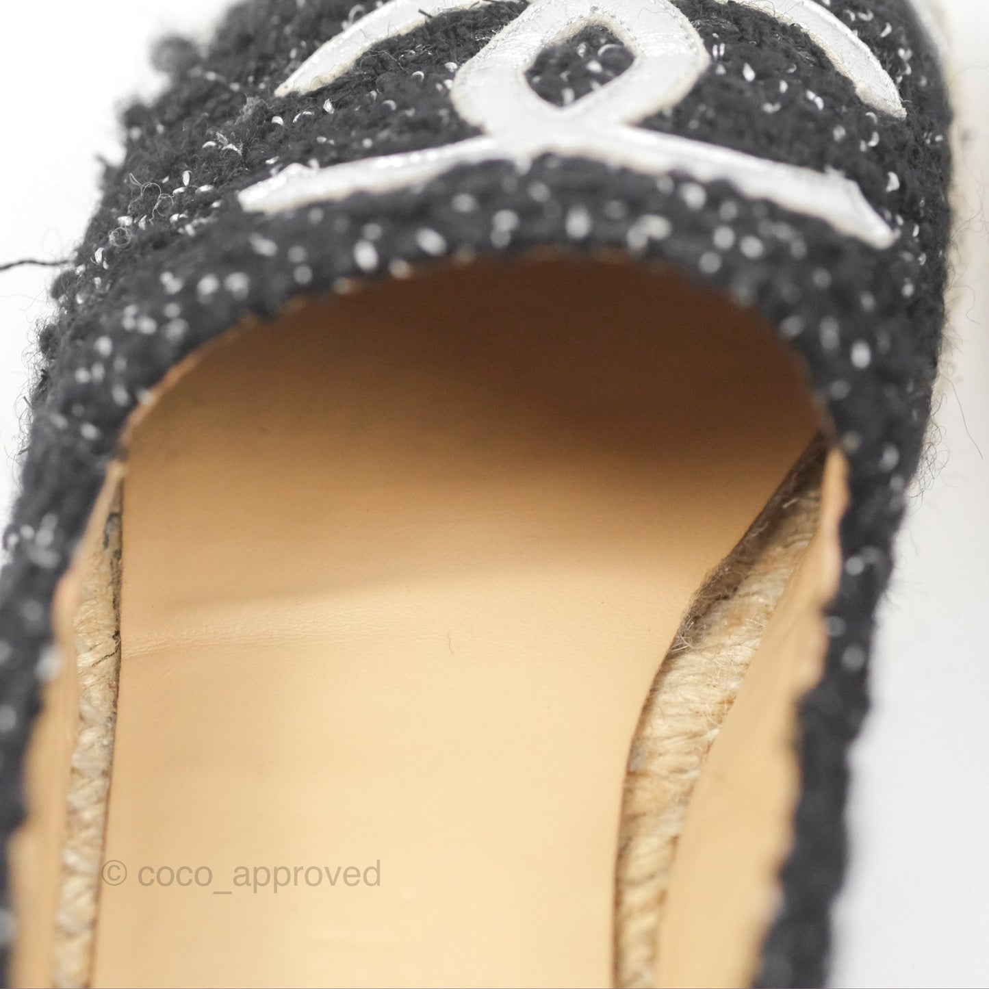 Chanel Espadrille Black Silver Tweed Size 37