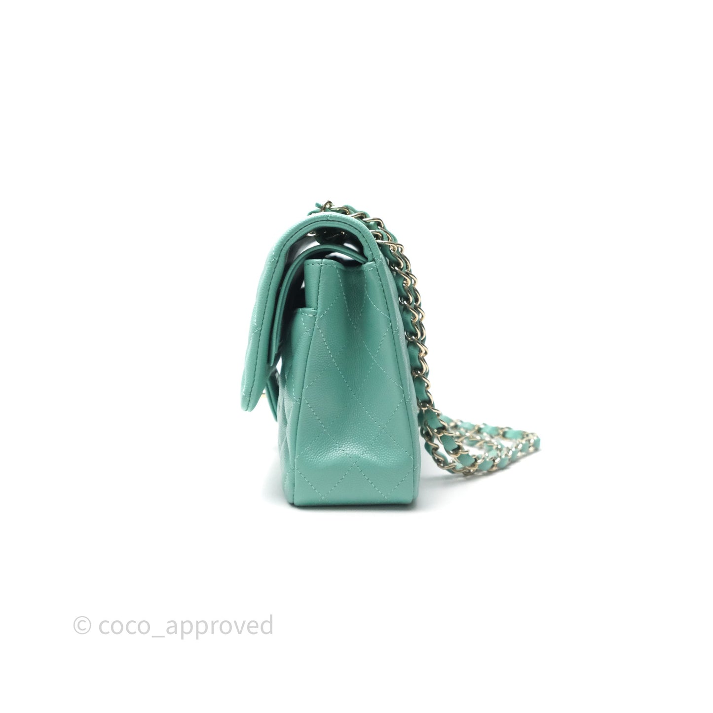 Chanel Classic M/L Medium Flap Quilted Tiffany Green Caviar Gold Hardware