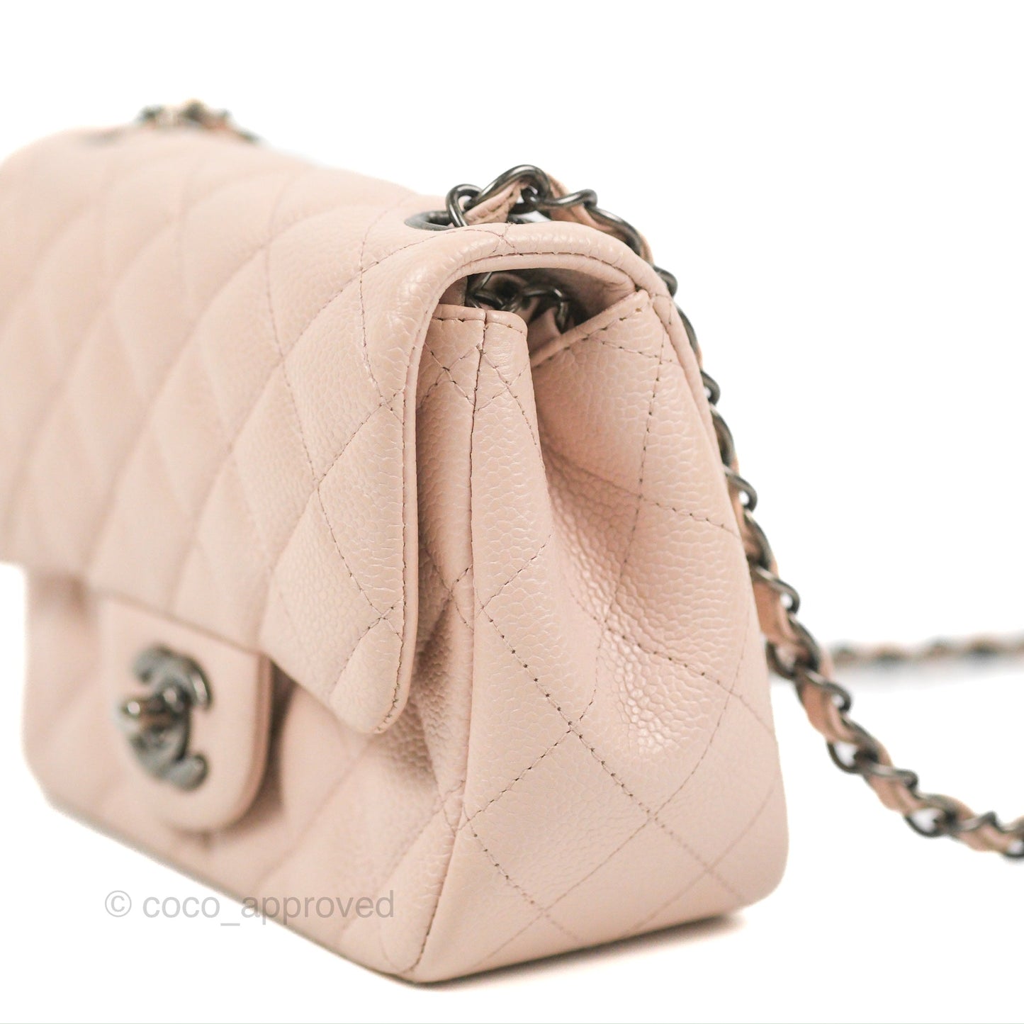 Chanel Quilted Mini Square Flap Pale Pink Caviar Ruthenium Hardware