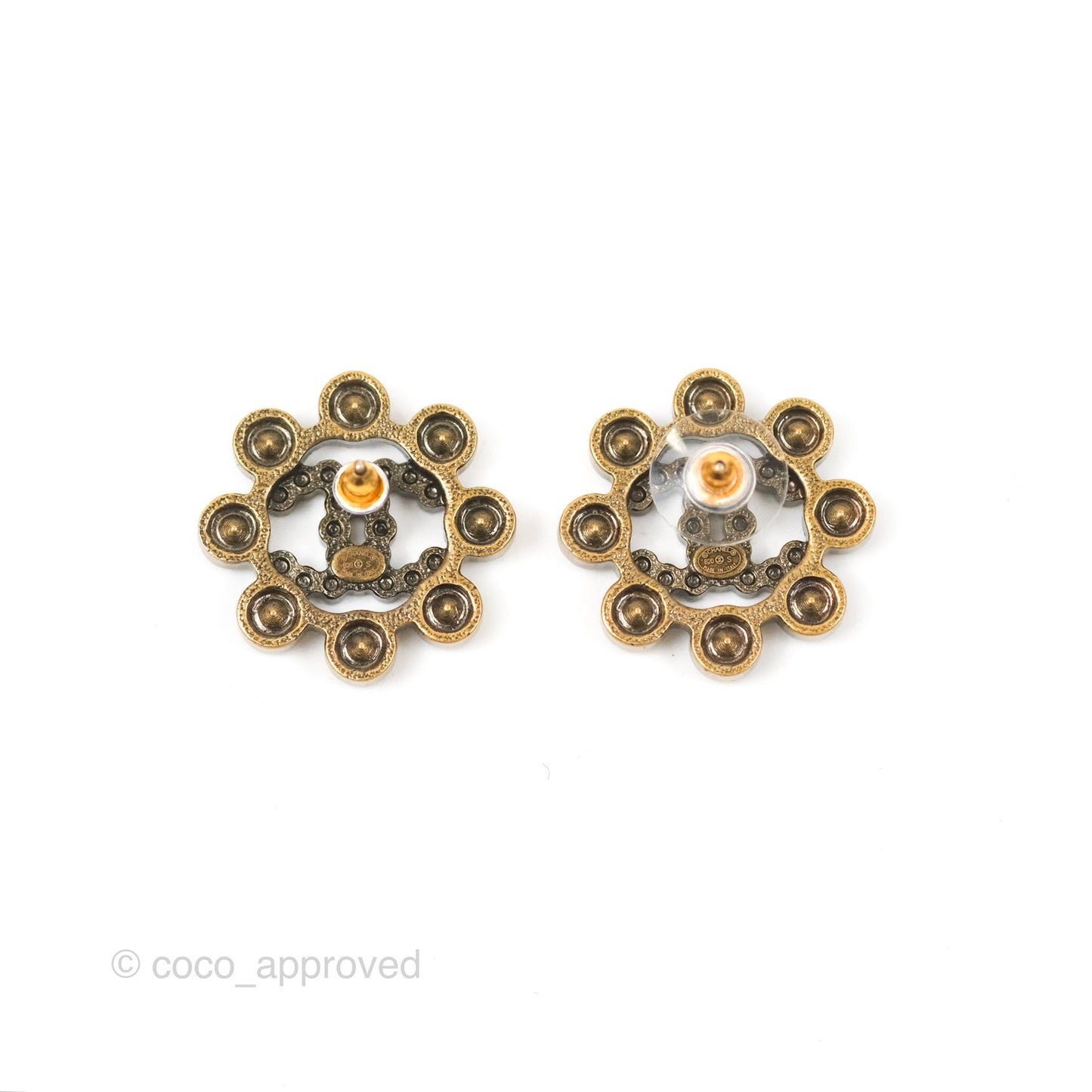 Chanel Crystal CC Earrings Antique Gold Tone 20S