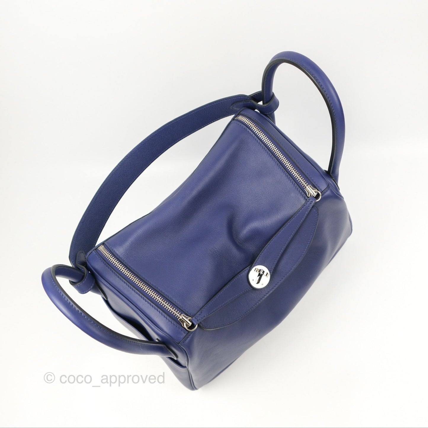 Hermès Lindy Tressage De Cuir 30 Bleu Encre/Brique/Black Swift Palladium Hardware