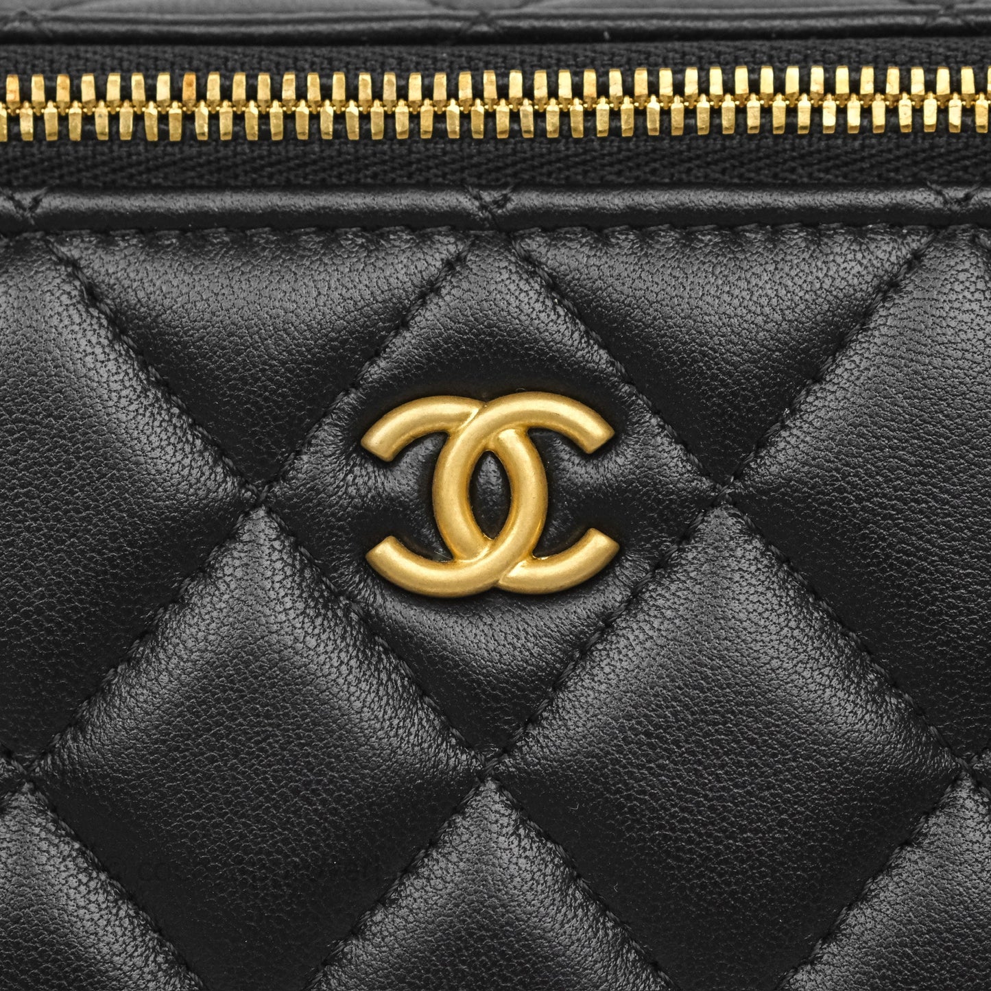 Chanel Vanity with COCO Heart Chain Black Lambskin Aged Gold Hardware