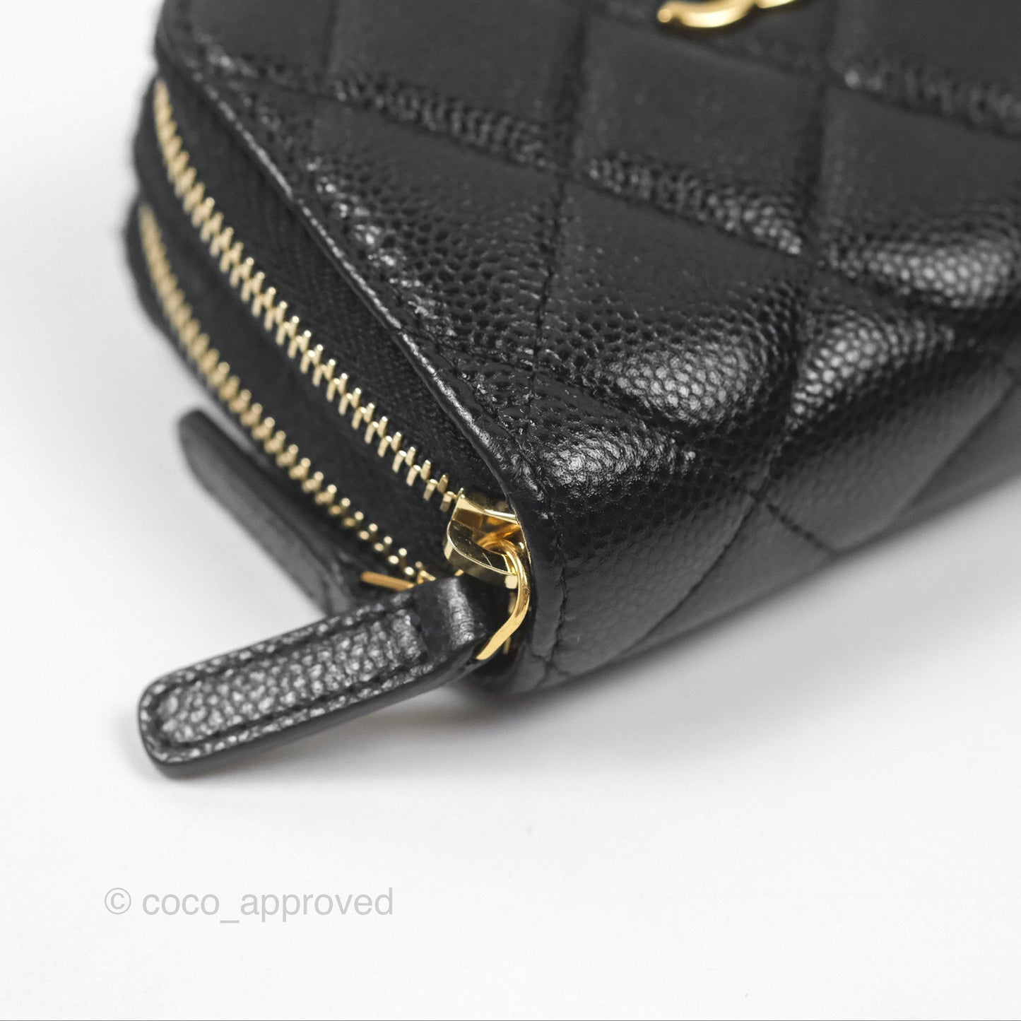 Chanel Miss Coco Quilted Zip Card Holder on Chain Black Caviar Gold Hardware