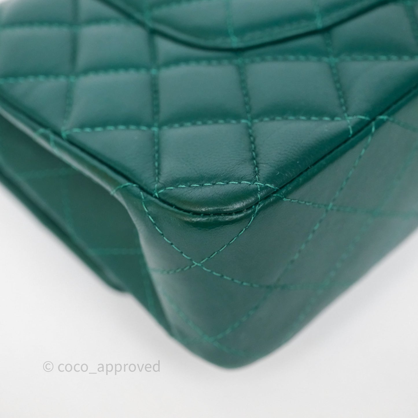 Chanel Medium Classic Flap Quilted Dark Green Lambskin Silver Hardware