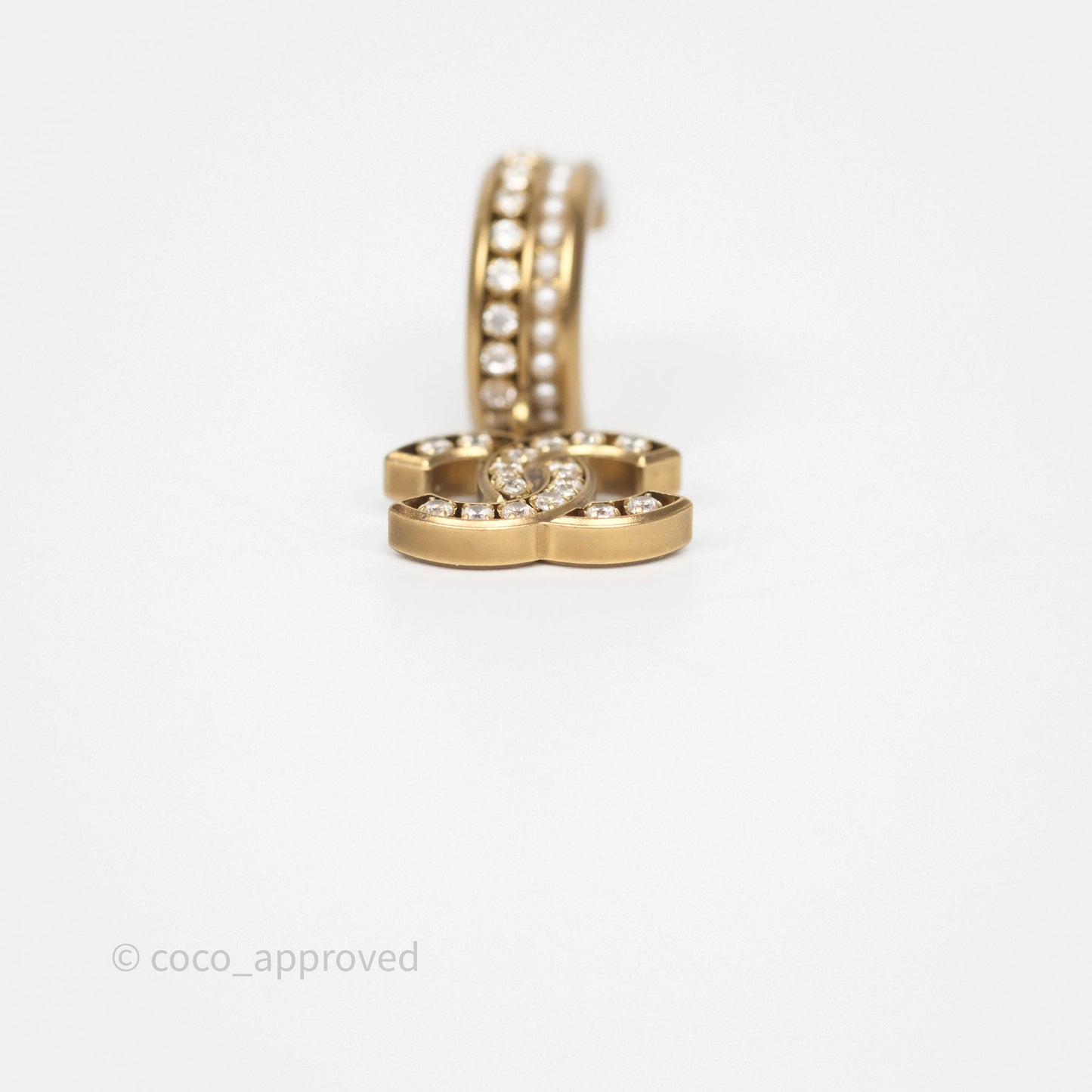 Chanel CC Crystal Pearl Hoop Earrings Gold Tone 21C