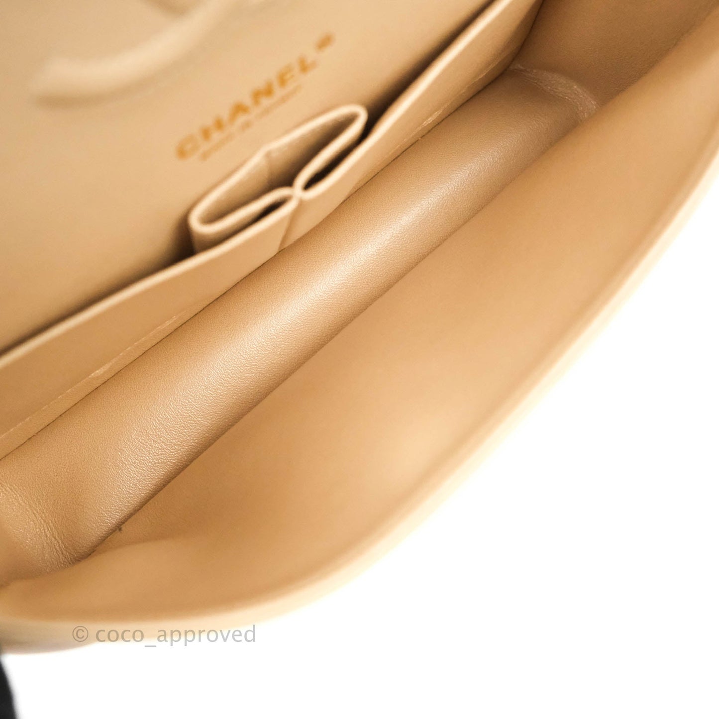 Chanel Classic M/L Medium Double Flap Iridescent Beige Calfskin Gold Hardware 21S