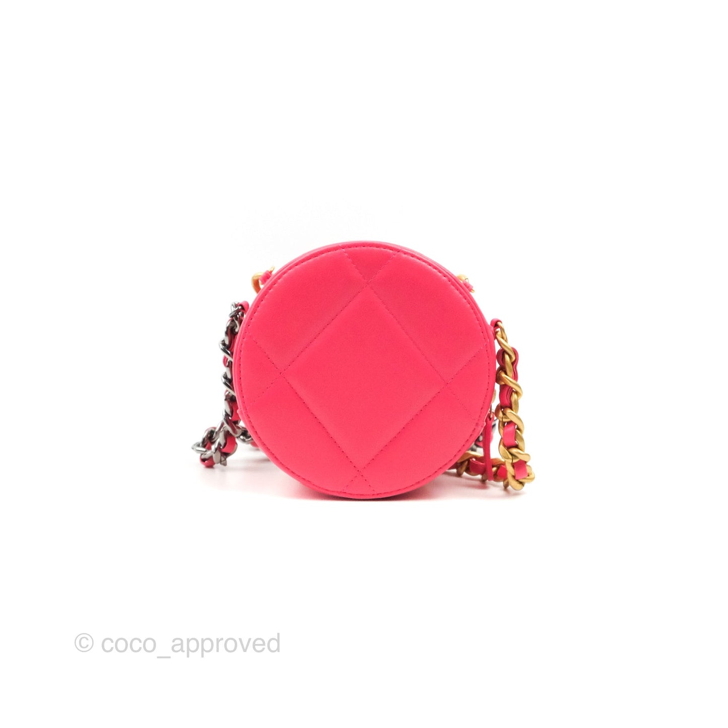 Chanel 19 Round Clutch With Chain Dark Pink Mixed Hardware