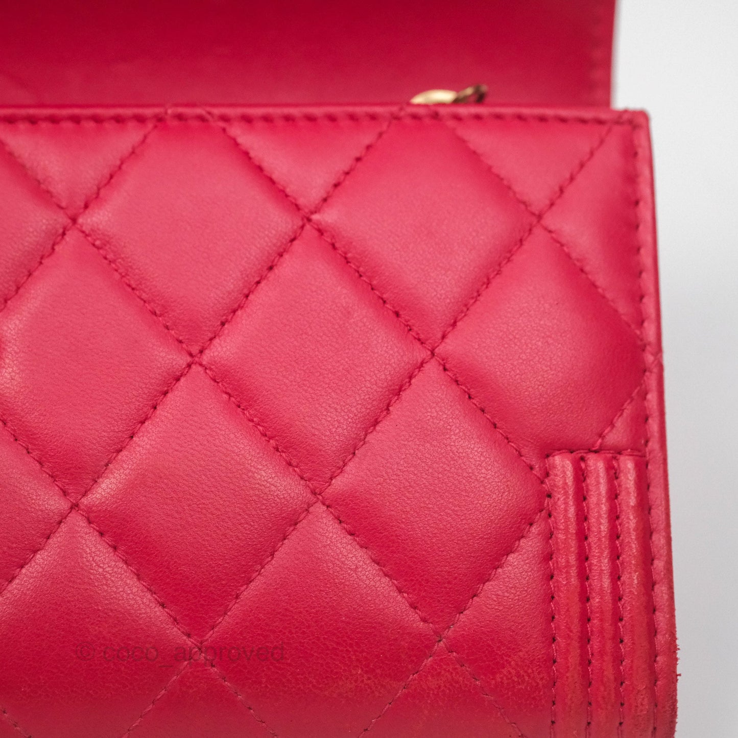 Chanel Quilted Boy Flap Long Wallet Red Lambskin Gold Hardware