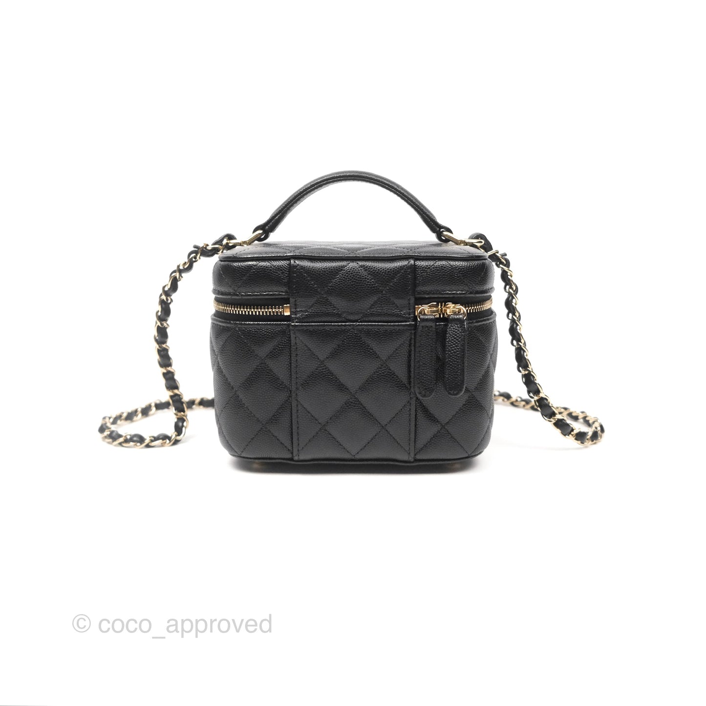 Chanel Quilted Top Handle Vanity Case Black Caviar Gold Hardware